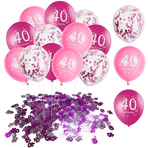 Luftballons 40 Geburtstag Deko,30 Stück Luftballon 40.Geburtstag Rosa,Mädchen Geburtstagsdeko Pink,Konfetti Luftballon Set,40.Luftballons Geburtstagsdeko für Mädchen Party,Tisch Dekoration von TaimeiMao