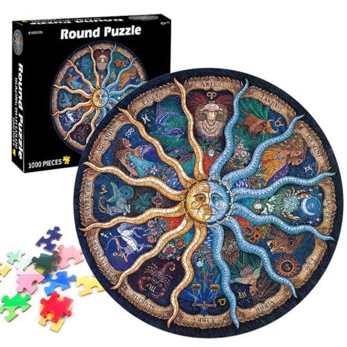 TaimeiMao Puzzle 1000 Teile,Puzzle DIY Constellation Circular Regenbogen Farbverlauf Puzzle schwer Puzzle Stressabbau Spielzeug für Erwachsene (Zwölf Sternbilder) von TaimeiMao