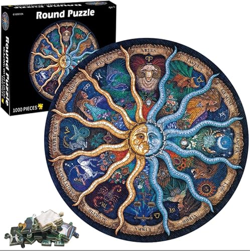 TaimeiMao Puzzle 1000 Teile,Puzzle DIY Constellation Circular Regenbogen Farbverlauf Puzzle schwer Puzzle Stressabbau Spielzeug für Erwachsene (Zwölf Sternbilder) von TaimeiMao