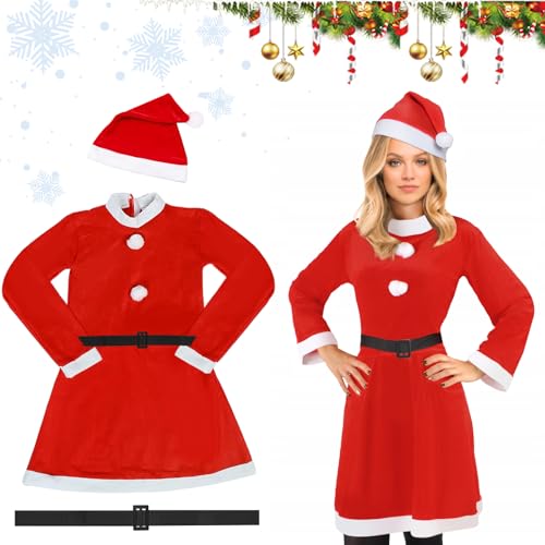 TaimeiMao Weihnachtsmann kostüm,3 Pcs weihnachtskostüm damen,Weihnachtsmannkostüm für Erwachsene mit Rock,Hut,Gürtel,Womens Weihnachtsmann,für Weihnachten,Cosplay,Karneval (weiblich) von TaimeiMao