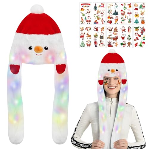 TaimeiMao Weihnachtsmütze Plüsch,LED Schneemannmütze mit Beweglichen Ohren,Weihnachts Schneemann Plüsch Hut,Glowing Snowman Hats,Elektrische Weihnachtsmütze für Erwachsene Kinder von TaimeiMao