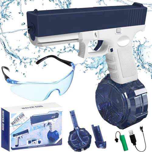 Wasserspritzpistolen,Automatische Wasserpistole Große Kapazität mit Schutzbrille für Erwachsene Kinder,Elektrische Wasserpistole mit Großer Reichweite bis zu 7-10m(Blau) von TaimeiMao