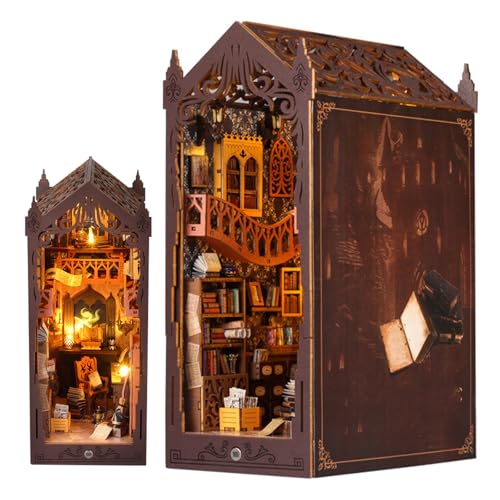 Book Nook Kit, Miniatur Haus, DIY Miniature House Puppenhäuser Set 3D Puzzle Buchständer aus Holz mit LED Lampe Anweisungen für Bücherregal Deko und Kreativen Geschenken(Bibliothek) von Taimimy