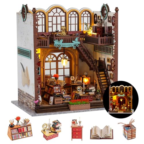 Taimimy DIY Miniatur Haus Puppenhaus Gewächshaus mit Licht und Möbeln, Mini DIY Miniature House kit für Erwachsene Geburtstagsgeschenk für Frauen und Mädchen (Magischer Buchladen) von Taimimy