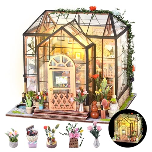 Taimimy DIY Miniatur Haus Puppenhaus Gewächshaus mit Möbeln, Mini DIY Miniature House kit für Erwachsene Geburtstagsgeschenk für Frauen und Mädchen (Gartengewächshaus) von Taimimy