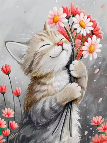 1500 Teile Puzzles für Erwachsene, Impossible Jigsaw Puzzles, Clevere Rätsel, Spaß Herausforderndes Puzzle mit Daisy Bouquet Katze-Motiv von Tainrun