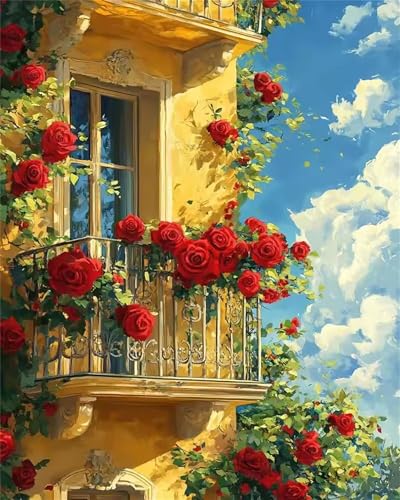 1500 Teile Puzzles für Erwachsene, Impossible Jigsaw Puzzles, Clevere Rätsel, Spaß Herausforderndes Puzzle mit Rote Rose Balkon-Motiv 1500 Teile Puzzles für Erwachsene, Impossible Jigsaw Puzzles, Clevere Rätsel, Spaß Herausforderndes Puzzle mit Rote Rose Balkon-Motiv von Tainrun