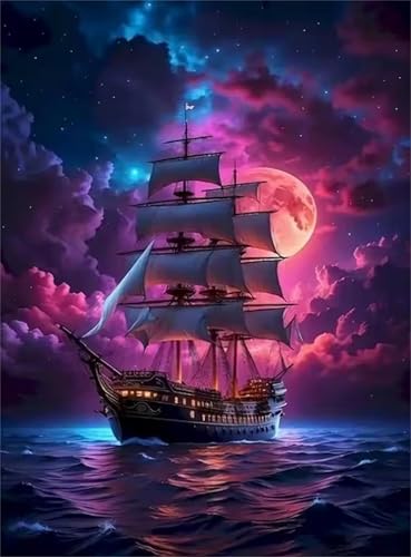 1500 Teile Puzzles für Erwachsene, Impossible Jigsaw Puzzles, Clevere Rätsel, Spaß Herausforderndes Puzzle mit Rotes Mondschiff-Motiv von Tainrun