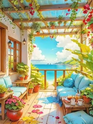 200 Teile Puzzles für Erwachsene, Impossible Jigsaw Puzzles, Clevere Rätsel, Spaß Herausforderndes Puzzle mit Garten Balkon Meer-Motiv von Tainrun