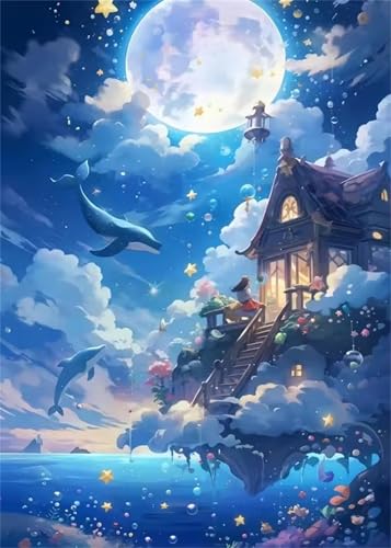 60 Teile Puzzles für Erwachsene, Impossible Jigsaw Puzzles, Clevere Rätsel, Spaß Herausforderndes Puzzle mit Anime Haus Mond-Motiv von Tainrun