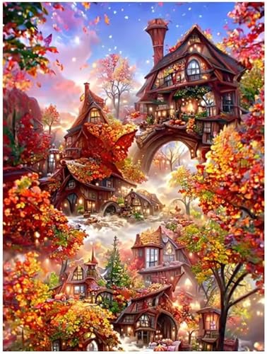 60 Teile Puzzles für Erwachsene, Impossible Jigsaw Puzzles, Clevere Rätsel, Spaß Herausforderndes Puzzle mit Red Cottage Herbst-Motiv von Tainrun