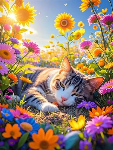 60 Teile Puzzles für Erwachsene, Impossible Jigsaw Puzzles, Clevere Rätsel, Spaß Herausforderndes Puzzle mit Sunshine Flower Katze-Motiv von Tainrun