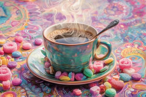 700 Teile Puzzles für Erwachsene, Impossible Jigsaw Puzzles, Clevere Rätsel, Spaß Herausforderndes Puzzle mit Kaffeetasse Süßigkeiten-Motiv von Tainrun