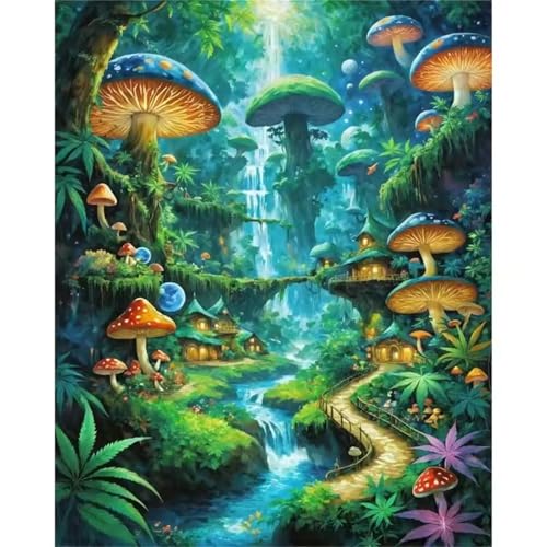 Grüner Pilz Wasserfall Jigsaw Puzzles for Adults 1500 Jigsaw Puzzles Adults,1500 Pieces Puzzle Educational Challenge Toy Games Beautiful Home Decoration Puzzle von Tainrun