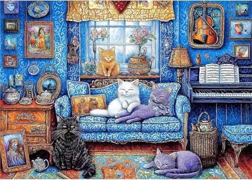 Katzen Couch Klavier Jigsaw Puzzles for Adults 120 Jigsaw Puzzles Adults,120 Pieces Puzzle Educational Challenge Toy Games Beautiful Home Decoration Puzzle von Tainrun
