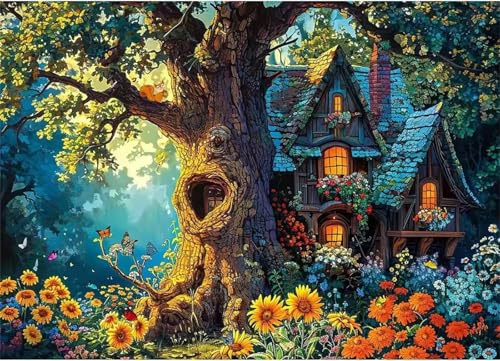 Puzzle 1000 Teile Erwachsene,Puzzle für Erwachsene und Kinder 1000 Teile,Gehirn-Herausforderung,Puzzles Pädagogisches Spiel,Puzzles mit Blume Baumhaus-Motiv von Tainrun