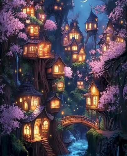 Puzzle 1000 Teile Erwachsene Nachthaus Fluss, DIY Klassische Jigsaw Puzzles Legespiel, Geschicklichkeitsspiel für Die Ganze Familie, Puzzles Farbenfrohes für Home Dekoration von Tainrun