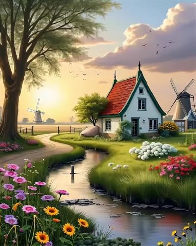 Puzzle 1000 Teile Erwachsene Windmühlenhaus Szenerie, DIY Klassische Jigsaw Puzzles Legespiel, Geschicklichkeitsspiel für Die Ganze Familie, Puzzles Farbenfrohes für Home Dekoration von Tainrun