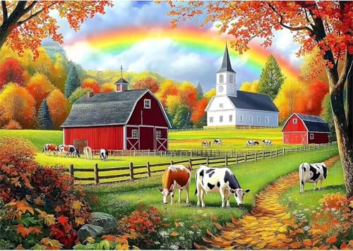 Puzzle 120 Teile Erwachsene,Puzzle für Erwachsene und Kinder 120 Teile,Gehirn-Herausforderung,Puzzles Pädagogisches Spiel,Puzzles mit Bauernhof Regenbogen-Motiv von Tainrun