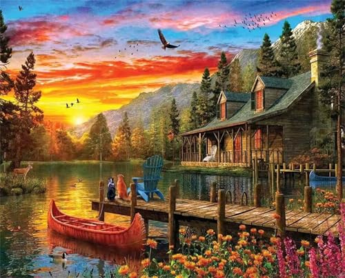 Puzzle 120 Teile Erwachsene,Puzzle für Erwachsene und Kinder 120 Teile,Gehirn-Herausforderung,Puzzles Pädagogisches Spiel,Puzzles mit Dorfsee-Motiv von Tainrun