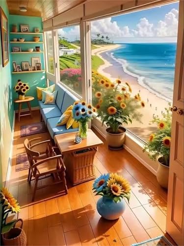 Puzzle 120 Teile für Erwachsene, EIN Herausforderndes Rätsel, Kreative Unterhaltung Puzzles Wunderschönes Dekoration Puzzle Geschenke, Thema:Sonnenblumenküste von Tainrun
