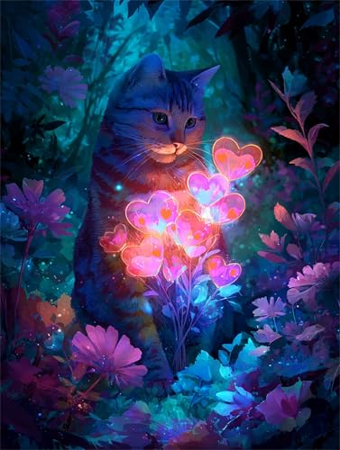 Puzzle 120 Teile für Erwachsene, Katze Herz Blumen 25x20cm Puzzle Erwachsene 120 Teile Lernspiel Herausforderung Spielzeug, Geschicklichkeitsspiel für die ganze Familie von Tainrun