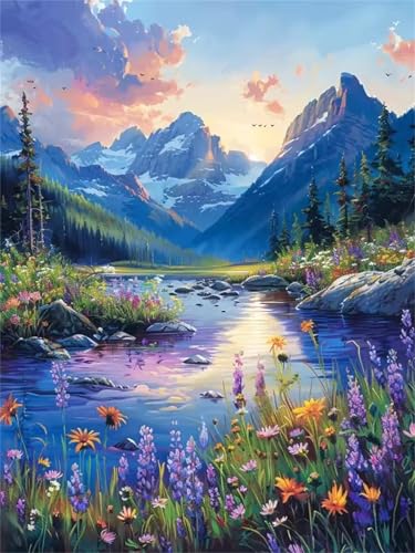 Puzzle 1200 Teile für Erwachsene, EIN Herausforderndes Rätsel, Kreative Unterhaltung Puzzles Wunderschönes Dekoration Puzzle Geschenke, Thema:Berg-Lavendel-Fluss von Tainrun