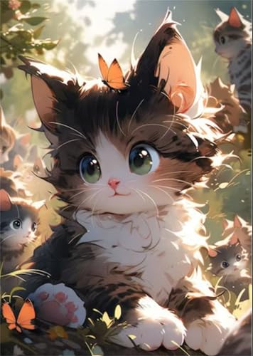 Puzzle 1200 Teile für Erwachsene, Katze Schmetterling Sunshine 75x50cm Puzzle Erwachsene 1200 Teile Lernspiel Herausforderung Spielzeug, Geschicklichkeitsspiel für die ganze Familie von Tainrun