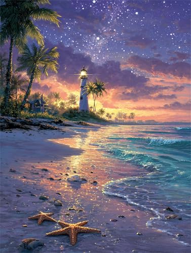 Puzzle 1500 Teile für Erwachsene, Strand Leuchtturm Seestern 87x57cm Puzzle Erwachsene 1500 Teile Lernspiel Herausforderung Spielzeug, Geschicklichkeitsspiel für die ganze Familie von Tainrun