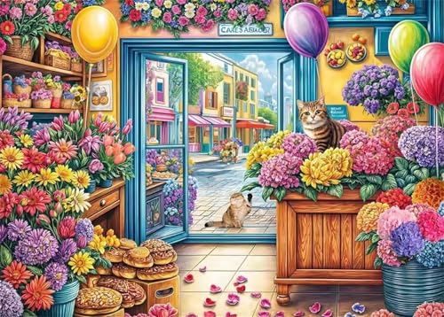 Puzzle 200 Teile Erwachsene,Puzzle für Erwachsene und Kinder 200 Teile,Gehirn-Herausforderung,Puzzles Pädagogisches Spiel,Puzzles mit Blumenladen-Motiv von Tainrun