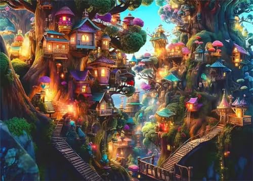 Puzzle 200 Teile Erwachsene,Puzzle für Erwachsene und Kinder 200 Teile,Gehirn-Herausforderung,Puzzles Pädagogisches Spiel,Puzzles mit Wonderland Treehouse-Motiv von Tainrun
