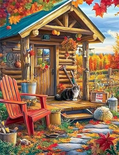 Puzzle 30 Teile für Erwachsene, EIN Herausforderndes Rätsel, Kreative Unterhaltung Puzzles Wunderschönes Dekoration Puzzle Geschenke, Thema:Herbst-Kabinenkatze von Tainrun