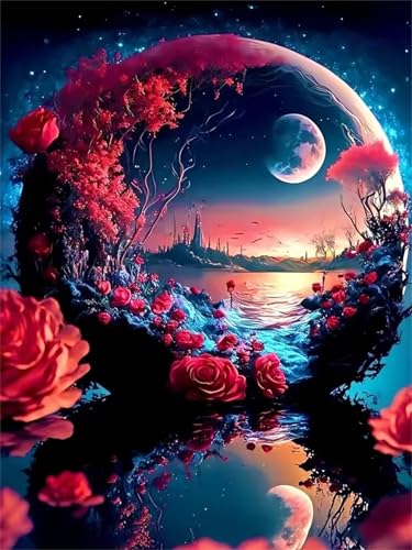 Puzzle 30 Teile für Erwachsene, EIN Herausforderndes Rätsel, Kreative Unterhaltung Puzzles Wunderschönes Dekoration Puzzle Geschenke, Thema:Mond Rose See von Tainrun