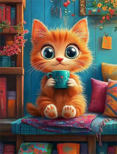 Puzzle 30 Teile für Erwachsene, EIN Herausforderndes Rätsel, Kreative Unterhaltung Puzzles Wunderschönes Dekoration Puzzle Geschenke, Thema:Teetasse Katze von Tainrun