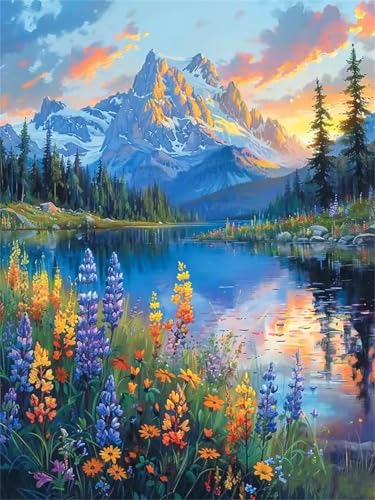 Puzzle 30 Teile für Erwachsene, EIN Herausforderndes Rätsel, Kreative Unterhaltung Puzzles Wunderschönes Dekoration Puzzle Geschenke, Thema:Wildblumen-See von Tainrun