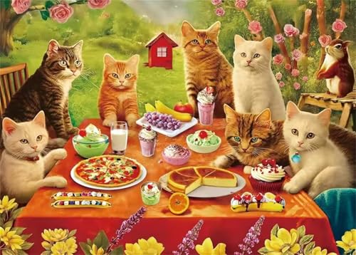 Puzzle 300 Teile,Puzzles für Erwachsene Katzen-Picknick,EIN Herausforderndes Rätsel,puzzlespiele für Die Ganze Familie,Geschenke für Erwachsene und Kinder von Tainrun
