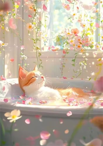 Puzzle 300 Teile Erwachsene,Puzzle für Erwachsene und Kinder 300 Teile,Gehirn-Herausforderung,Puzzles Pädagogisches Spiel,Puzzles mit Blume Katzenbad-Motiv von Tainrun