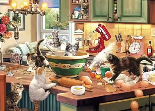 Puzzle 300 Teile Erwachsene,Puzzle für Erwachsene und Kinder 300 Teile,Gehirn-Herausforderung,Puzzles Pädagogisches Spiel,Puzzles mit Küche Katze-Motiv von Tainrun