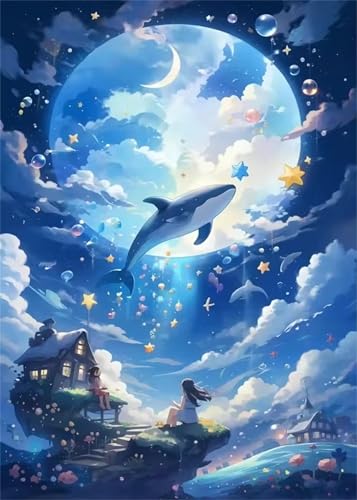Puzzle 300 Teile Erwachsene Mond Wal Wolke, DIY Klassische Jigsaw Puzzles Legespiel, Geschicklichkeitsspiel für Die Ganze Familie, Puzzles Farbenfrohes für Home Dekoration von Tainrun