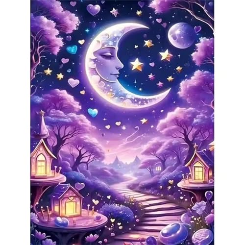 Puzzle 500 Teile Erwachsene,Puzzle für Erwachsene und Kinder 500 Teile,Gehirn-Herausforderung,Puzzles Pädagogisches Spiel,Puzzles mit Lila Wald Mond-Motiv von Tainrun