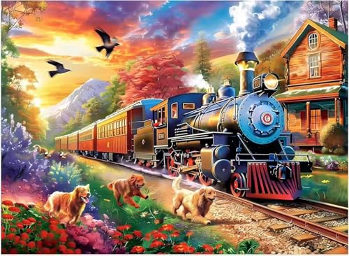 Puzzle 500 Teile Erwachsene,Puzzle für Erwachsene und Kinder 500 Teile,Gehirn-Herausforderung,Puzzles Pädagogisches Spiel,Puzzles mit Tal-Zug-Motiv von Tainrun