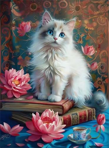 Puzzle 500 Teile für Erwachsene, Buchen Sie Cat Lotus 52x38cm Puzzle Erwachsene 500 Teile Lernspiel Herausforderung Spielzeug, Geschicklichkeitsspiel für die ganze Familie von Tainrun