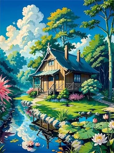 Puzzle 500 Teile für Erwachsene, EIN Herausforderndes Rätsel, Kreative Unterhaltung Puzzles Wunderschönes Dekoration Puzzle Geschenke, Thema:Hütte Riverside Tree von Tainrun