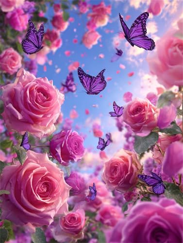 Puzzle 500 Teile für Erwachsene, EIN Herausforderndes Rätsel, Kreative Unterhaltung Puzzles Wunderschönes Dekoration Puzzle Geschenke, Thema:Lila Schmetterlinge Rosen von Tainrun