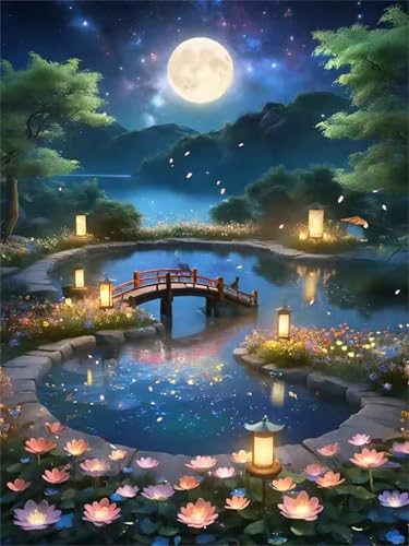 Puzzle 500 Teile für Erwachsene, EIN Herausforderndes Rätsel, Kreative Unterhaltung Puzzles Wunderschönes Dekoration Puzzle Geschenke, Thema:Lotus Pond Mond von Tainrun
