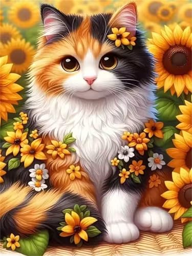 Puzzle 500 Teile für Erwachsene, EIN Herausforderndes Rätsel, Kreative Unterhaltung Puzzles Wunderschönes Dekoration Puzzle Geschenke, Thema:Sonnenblume Katze von Tainrun
