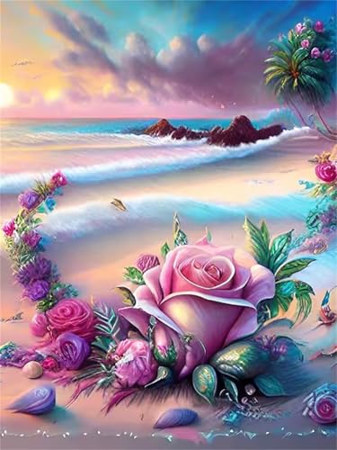 Puzzle 500 Teile für Erwachsene, EIN Herausforderndes Rätsel, Kreative Unterhaltung Puzzles Wunderschönes Dekoration Puzzle Geschenke, Thema:Strand Rosa Rose von Tainrun