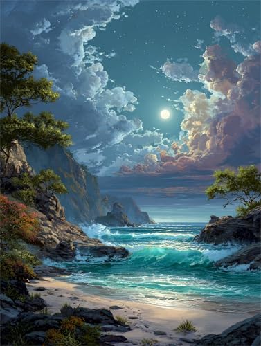 Puzzle 500 Teile für Erwachsene, Strand Wellen Mond 52x38cm Puzzle Erwachsene 500 Teile Lernspiel Herausforderung Spielzeug, Geschicklichkeitsspiel für die ganze Familie von Tainrun