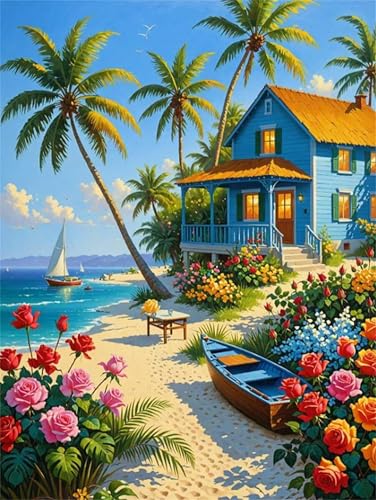 Puzzle 500 Teile für Erwachsene, Strandhaus-Baum 52x38cm Puzzle Erwachsene 500 Teile Lernspiel Herausforderung Spielzeug, Geschicklichkeitsspiel für die ganze Familie von Tainrun
