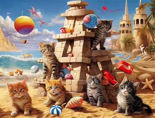 Puzzle 700 Teile,Puzzles für Erwachsene Strandkatzen-Urlaub,EIN Herausforderndes Rätsel,puzzlespiele für Die Ganze Familie,Geschenke für Erwachsene und Kinder von Tainrun